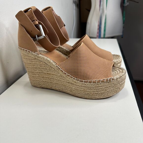 Marc Fisher Cute Tan Adalyne Platform Leather Open Toe Espadrille Wedges 7.5 - Picture 6 of 16